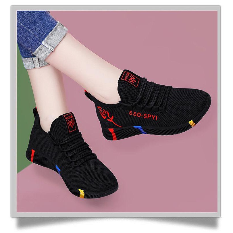 Giày nữ thể thao sneaker - đế 3 vạch gót hoa hồng có 2 màu