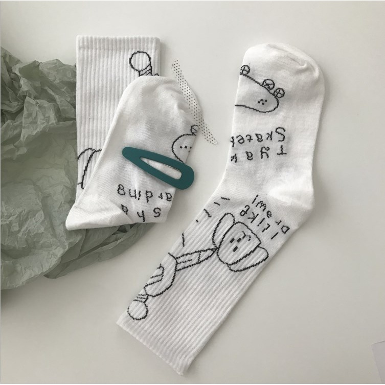 Vớ Trắng Cổ Vừa In Họa Tiết Hoạt Hình Phong Cách Nhật Bản Hàn Quốc Dễ Thương Thời Trang Cho Nữ