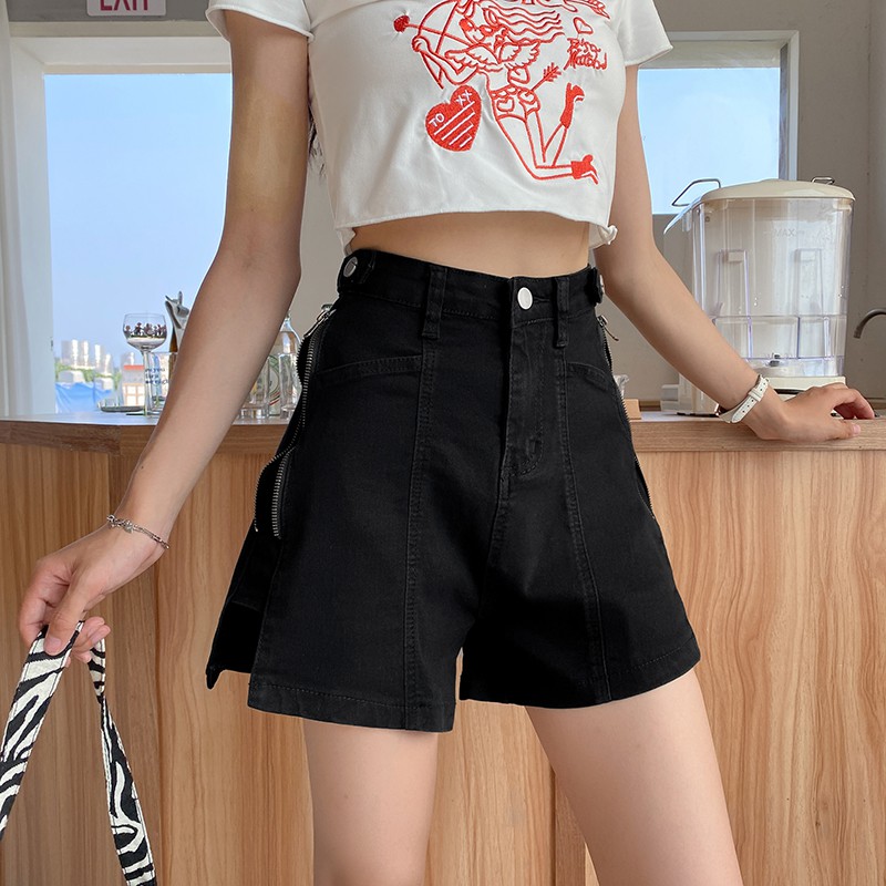 LEEVA - Quần short jeans nữ phối khóa kéo hông cá tính S021