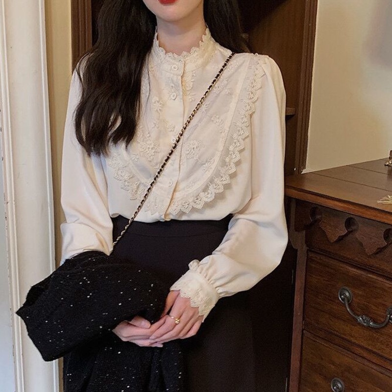 Áo nữ tay dài phối ren thời trang mới mẻ cá tính