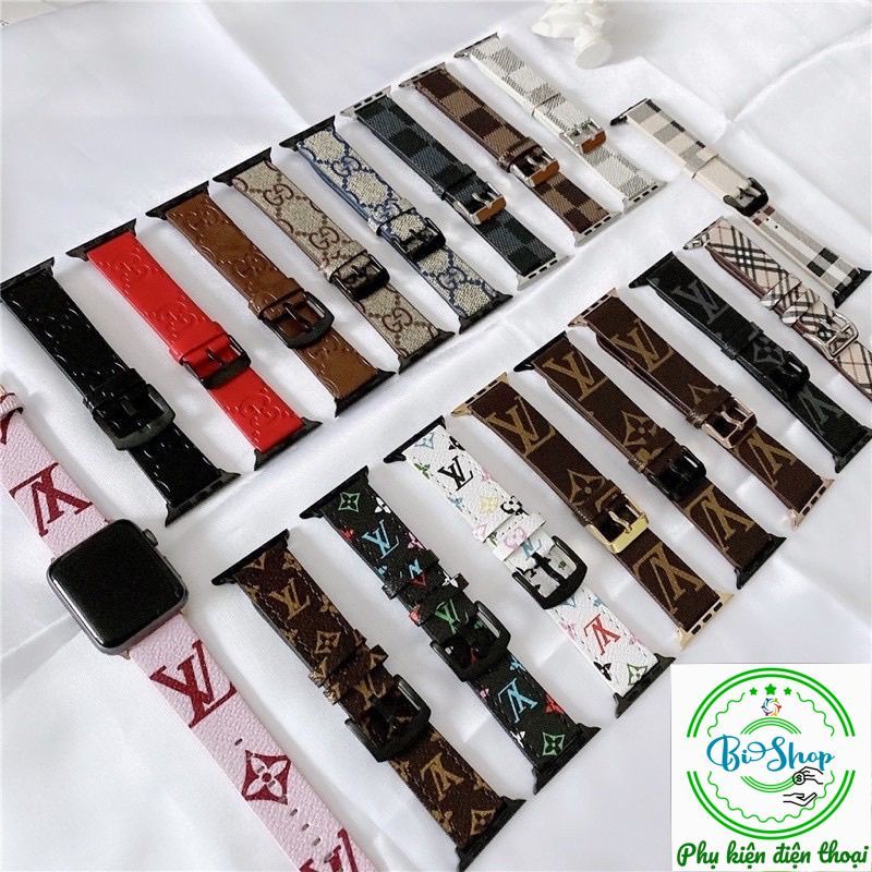 🍀Apple Watch Seri 7 6 SE 5 4 3 2 1 Size 38mm 42mm 40mm 41mm 44mm 45mm Dây đeo da họa tiết LV cho đồng hồ thông minh