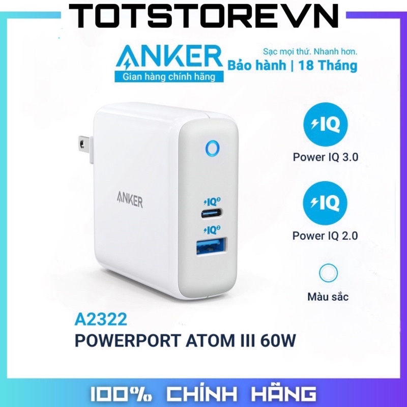 Sạc Anker PowerPort ATOM III 2 60W