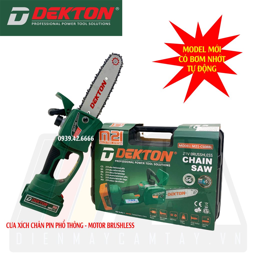 Máy Cưa Xích Dùng Pin Dekton M21-CS08BL - Lam 20cm - Bơm Nhớt Tự Động