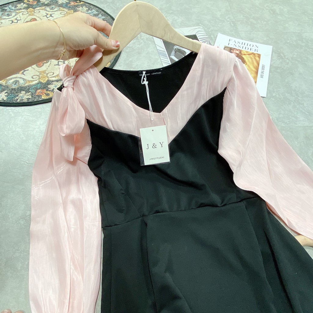 Váy tiểu thư nữ dáng xòe phối tay nơ vai - Đầm thiết kế vải umi Quảng Châu - CM Shop