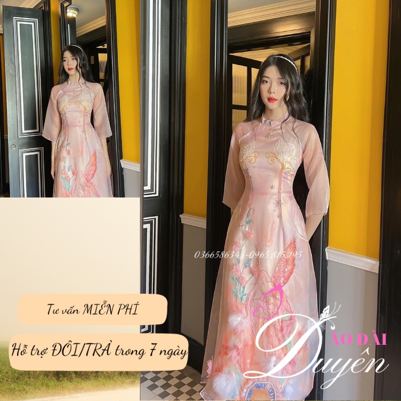 Áo dài cách tân 4 tà đính kết hình THIÊN THẦN siêu đẹp mẫu cover thiết kế