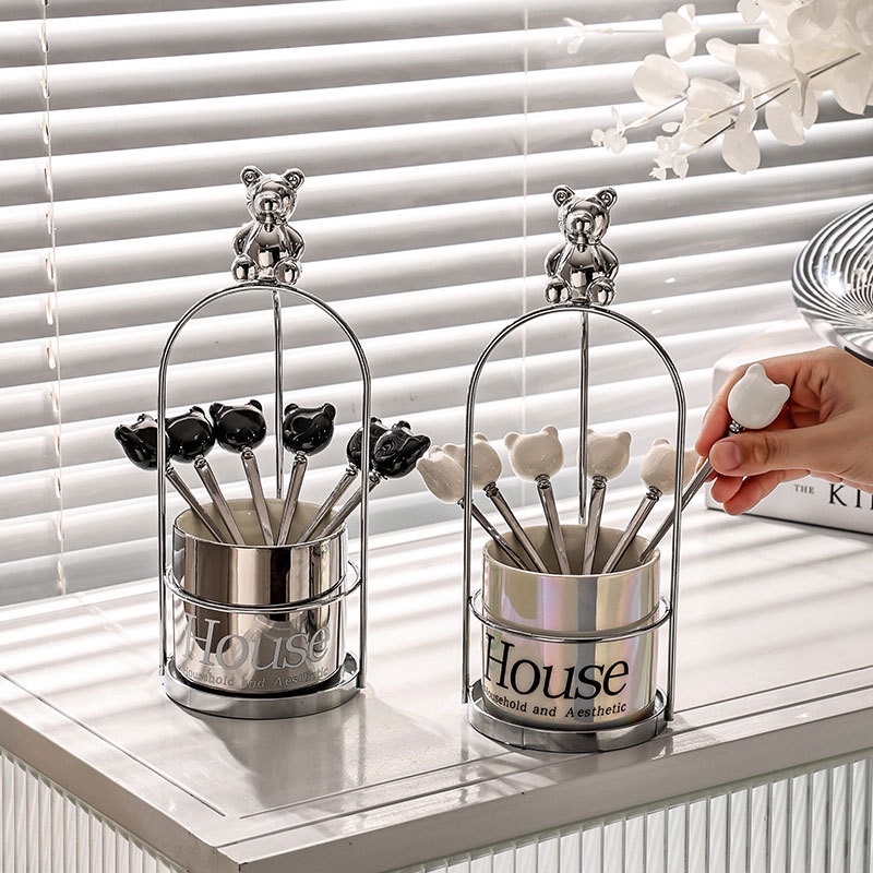 Bộ đựng dĩa bằng gốm sứ hình gấu đơn giản