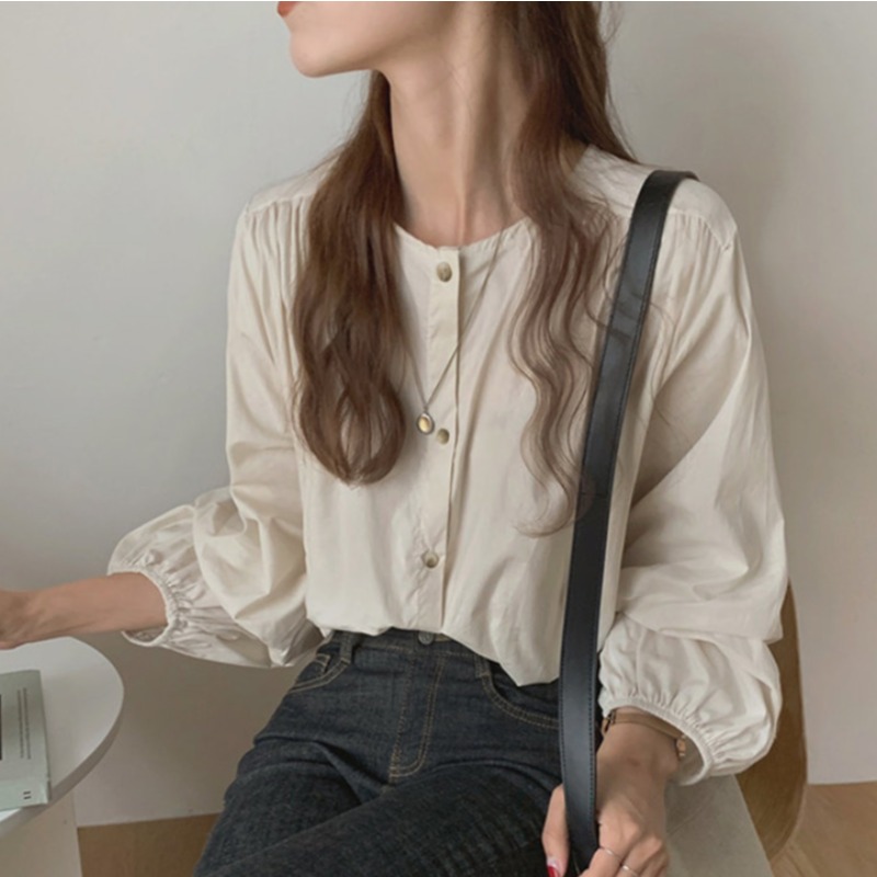 Áo Sơ Mi Nữ Dài Tay Cổ Tròn Thời Trang Hàn