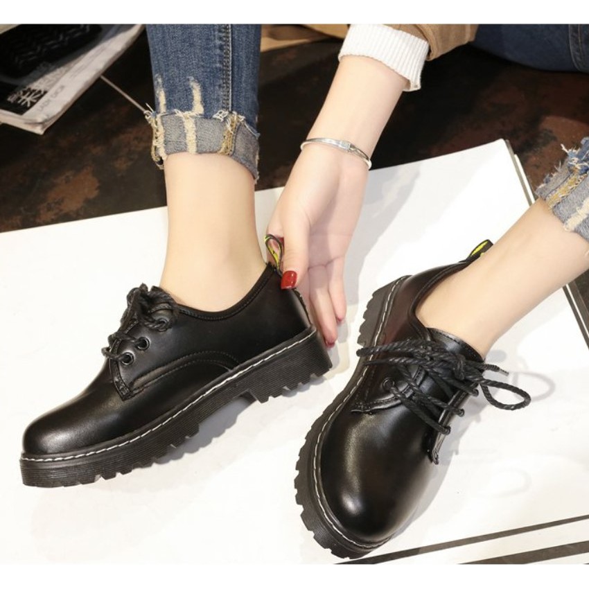 Giày oxford nữ da PU trơn đế răng cưa kiểu dáng ulzzang Giày nữ  học sinh hàn quốc