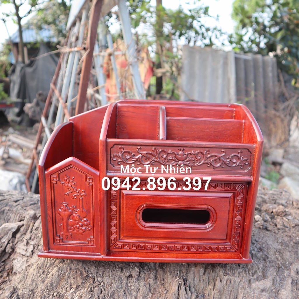 Hộp giấy đa năng đựng bút điều khiển giấy ăn bằng gỗ để bàn làm việc
