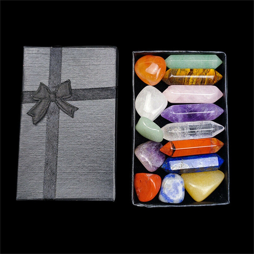 Bộ 14 Đá Pha Lê Thạch Anh Tự Nhiên 7 Màu