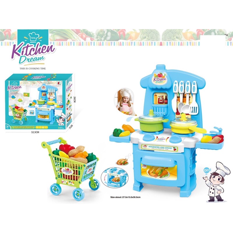 ĐỒ CHƠI KỆ BẾP CAO 29 CM KÈM XE ĐẨY SIÊU XINH