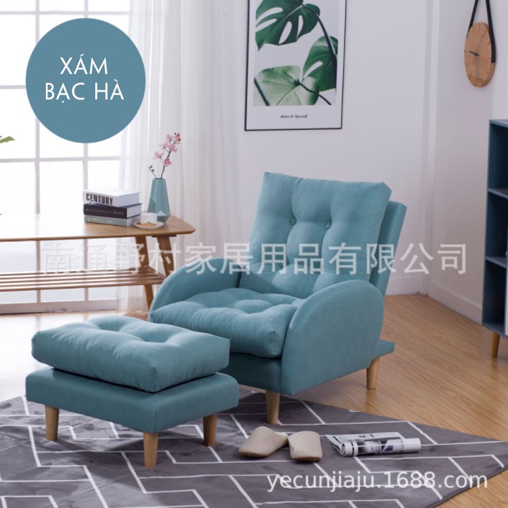 Ghế sofa thư giãn Ghế lười kèm đôn  chất liệu vải, có điều chỉnh 3 cấp độ, có thể tháo ra vệ sinh