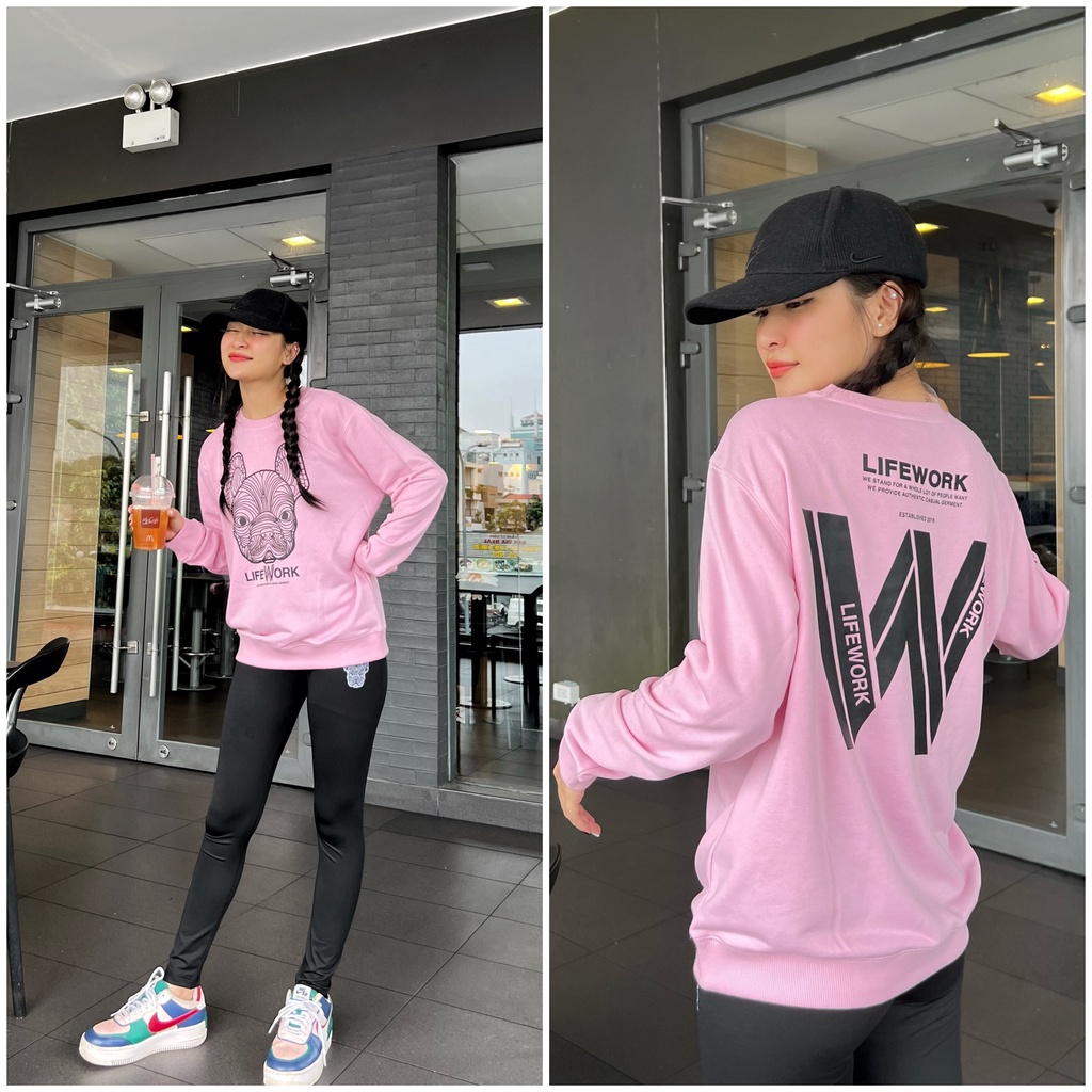 (HÀNG XUẤT XỊN) Áo thun tay dài Hồng Sweater Lifework Long sleeve T-shirt Full tem-tag, Size S M L Có quần short bán kèm