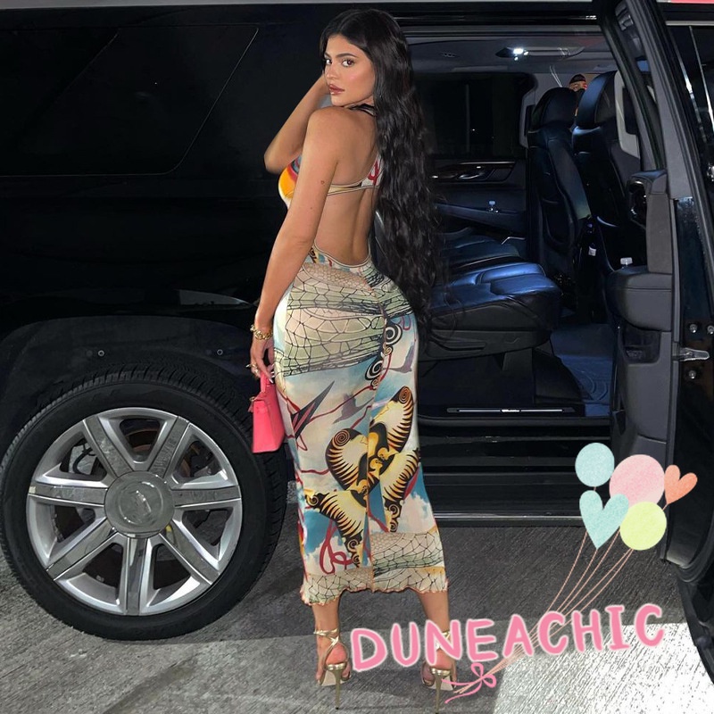 DUNEA Đầm Tank Top Hở Lưng In Họa Tiết Thời Trang Cho Nữ