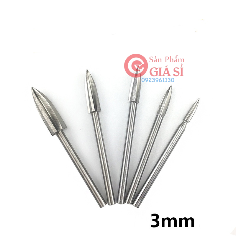 Mũi lũa gỗ điêu khắc, chạm trổ mài khắc thép HSS hay mũi khắc tỉa gỗ 3 cạnh cán 3mm ❤️freeship❤️