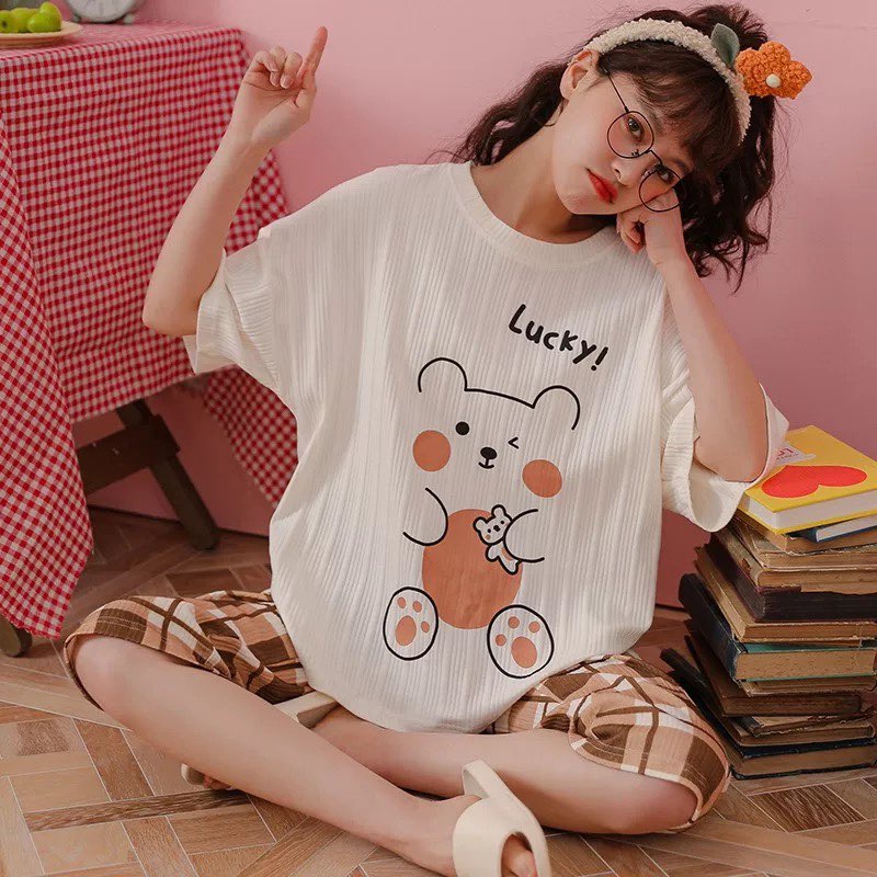 [Sẵn] Đổ ngủ quần lửng, đồ bộ mặc ở nhà Quảng Châu, pijama bông cotton, họa tiết hoạt hình dễ thương | BigBuy360 - bigbuy360.vn