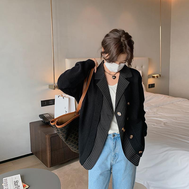 Áo Khoác Cardigan Giả Hai Lớp Dáng Rộng Thời Trang Xuân Thu Cho Nữ