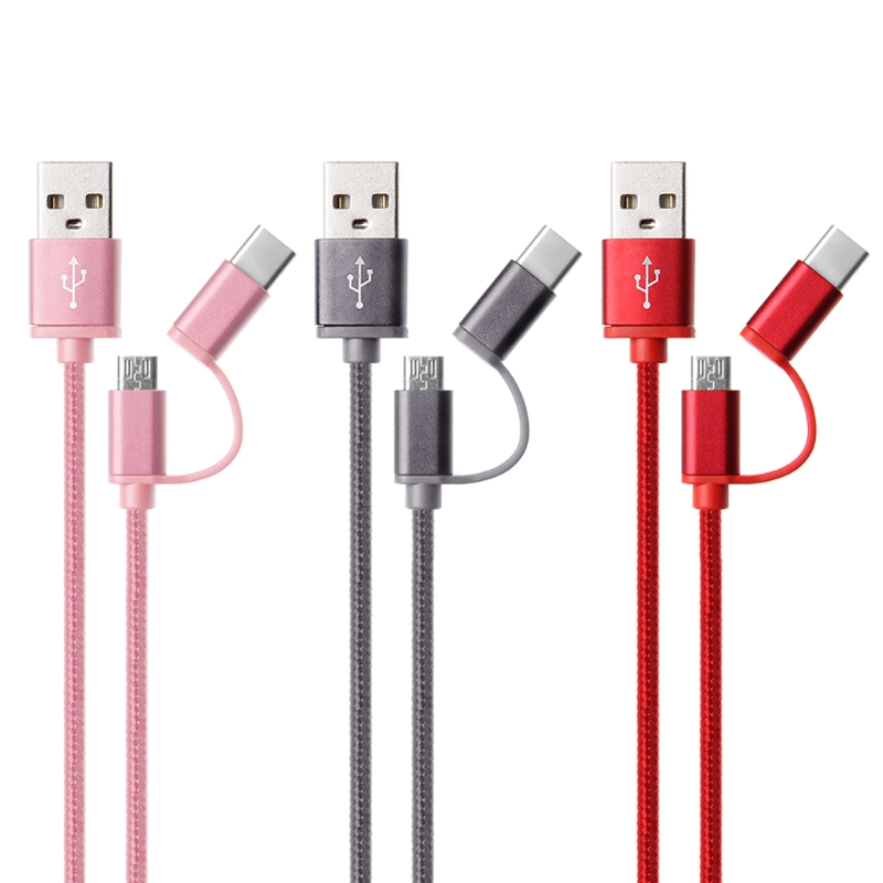 Dây cáp sạc nhanh 2 trong 1 đầu cắm Usb 2.0 sang Usb 3.1 Type C Micro Usb