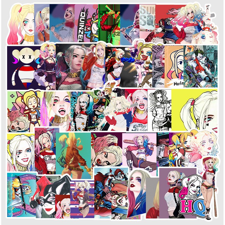 [Set 52 Cái] Sticker hình Harley Quinn siêu ngầu dán trang trí laptop, nón bảo hiểm, vali, xe tay ga, ván trượt - DB.022