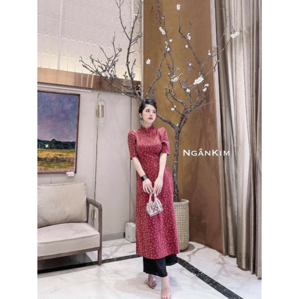 Sét áo dài đỏ hoa