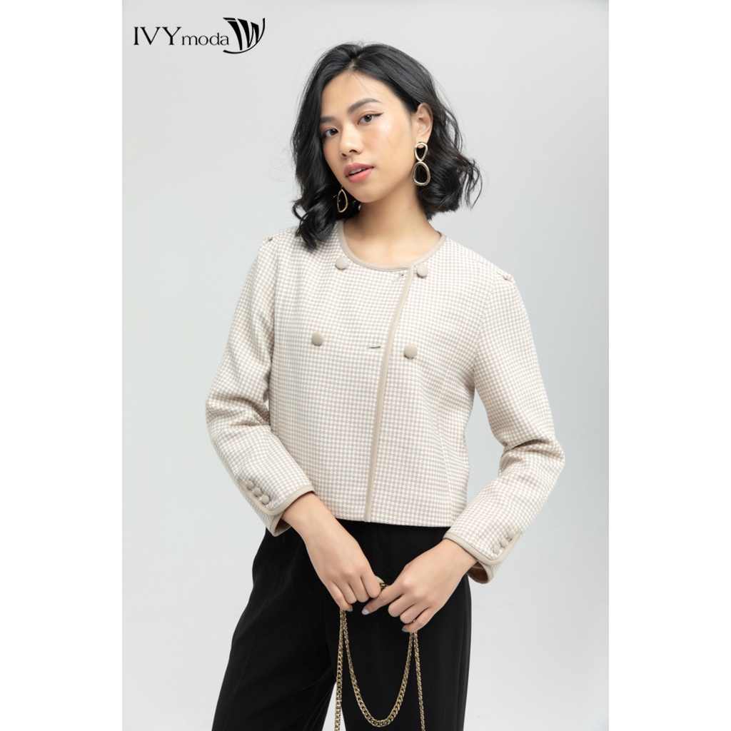 Áo khoác nữ kẻ dáng ngắn IVY moda MS 70M6112