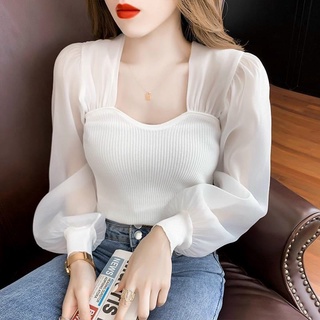 ÁO THUN GÂN CỔ VUÔNG TAY DÀI VOAN TIỂU THƯ CÔNG SỞ THỜI TRANG