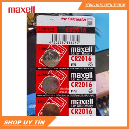 Vỉ 5 viên Pin CR2016 Maxell lithium 3V (Pin CMOS) - Made in Japan