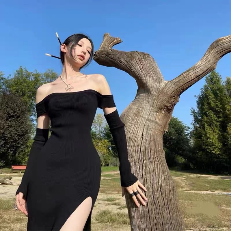 Đầm ôm body trễ vai Ulzzang