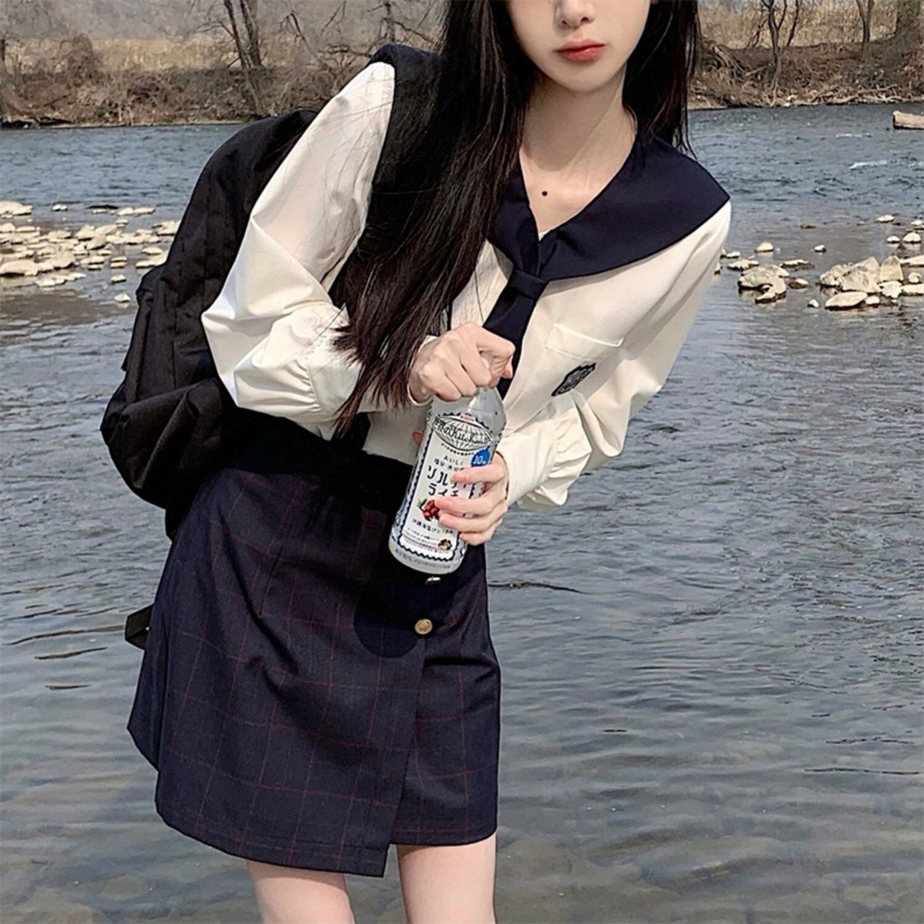 Set Áo Tay Dài Và Chân Váy Lưng Cao Phong Cách Hàn Quốc Thời Trang Cho Nữ