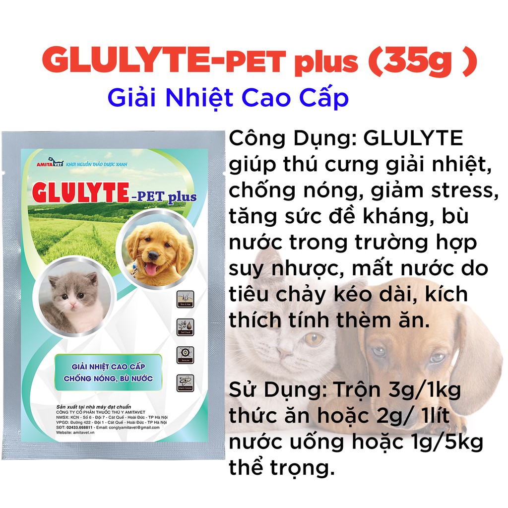 Giải nhiệt cho chó mèo GLULYTE Plus 35g AMITAVET giúp chăm sóc thú cưng chống nóng giảm stress tăng dề kháng bù nước