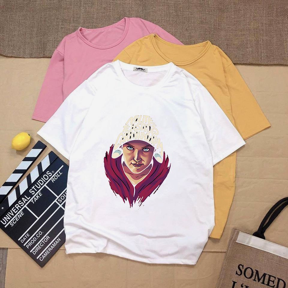 Áo thun tay lỡ unisex form rộng họa tiết cô gái vải dày mịn 20N1270