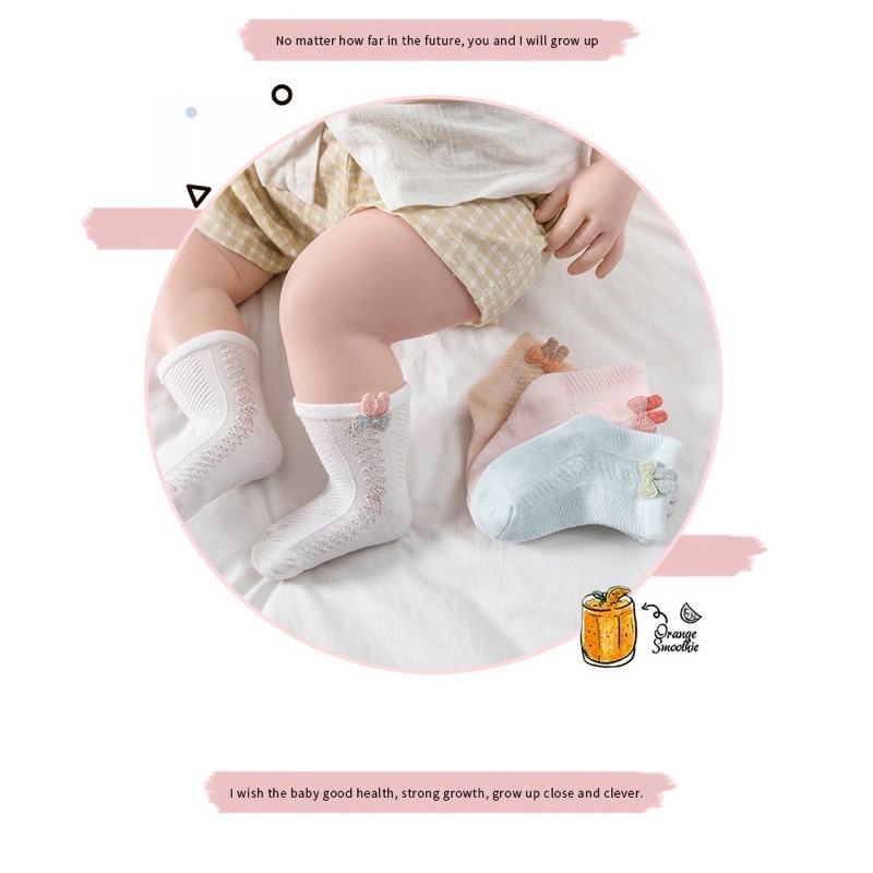 Tất lưới George baby nơ thỏ cotton mềm mại cho bé sơ sinh đến 3 tuổi