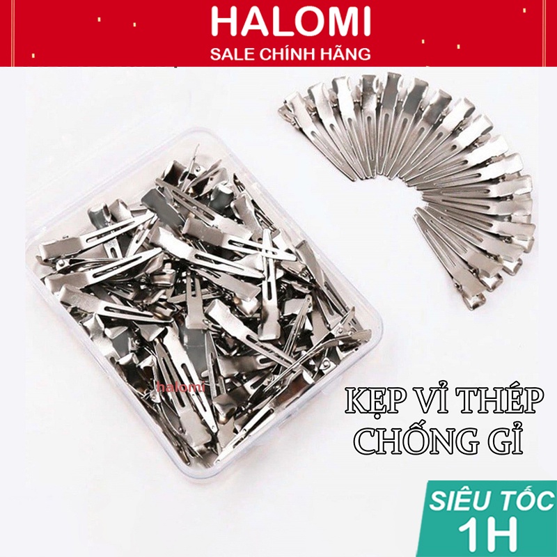 Kẹp Mỏ Vịt Nhỏ Làm Tóc Hộp 50 Chiếc Bằng Thép chính hãng HALOMI chống gỉ tặng hộp nhựa chứa kẹp