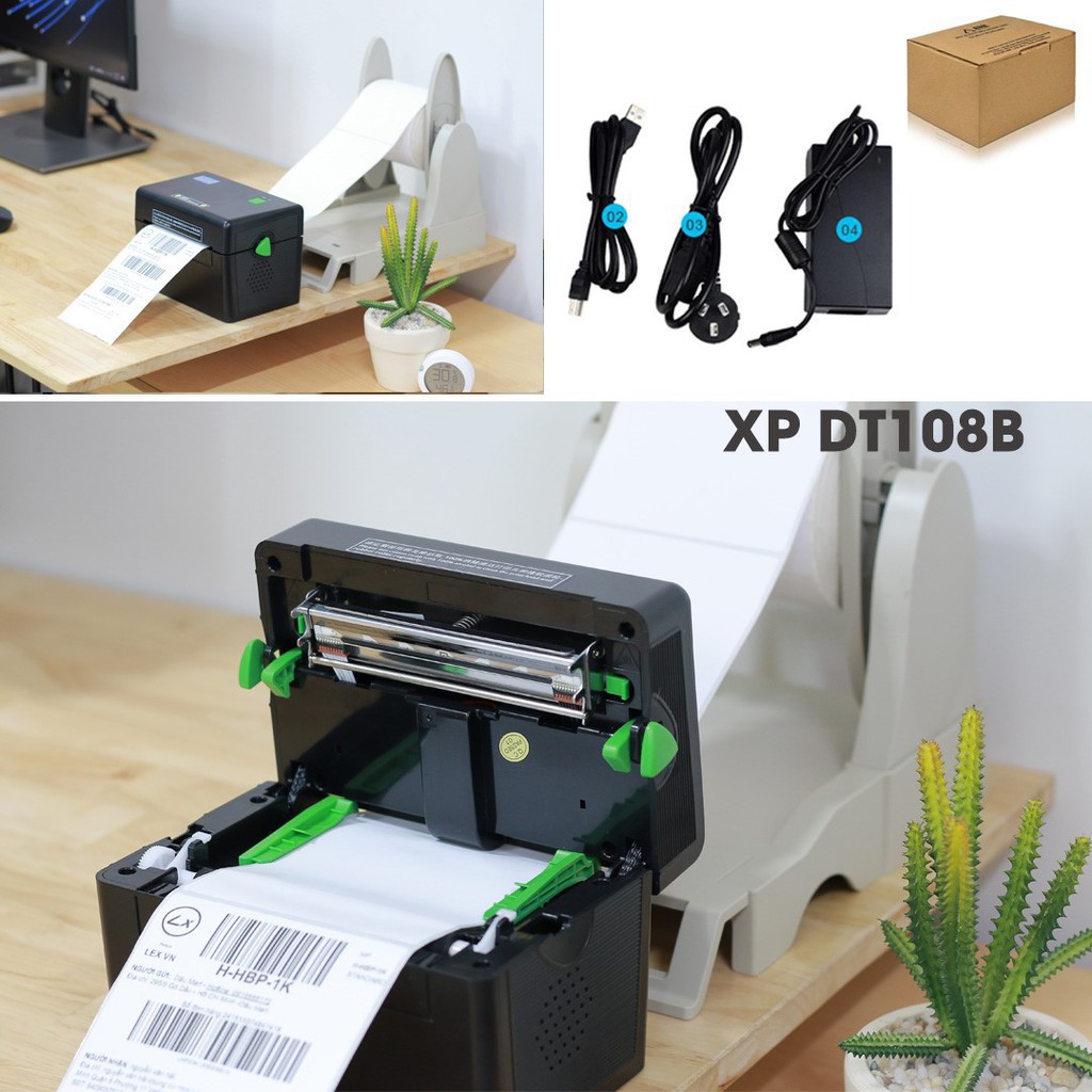 UEV DUE Máy in đơn hàng TMĐT Xprinter XP DT108B in phiếu giao hàng tem vận chuyển bằng công nghệ in nhiệt không cần dùng