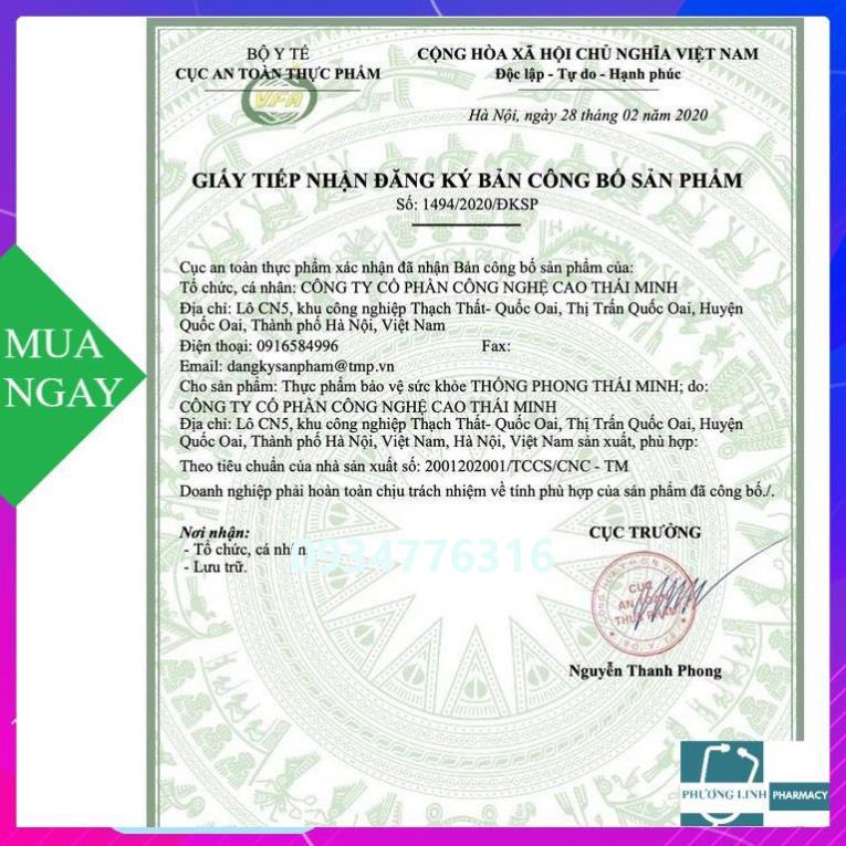 Thống Phong Thái Minh giảm acid uric và nguy cơ viêm khớp do gout, hộp 20 viên