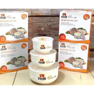 Sét 3 bát sứ có nắp đậy ferroli hàng chính hãng