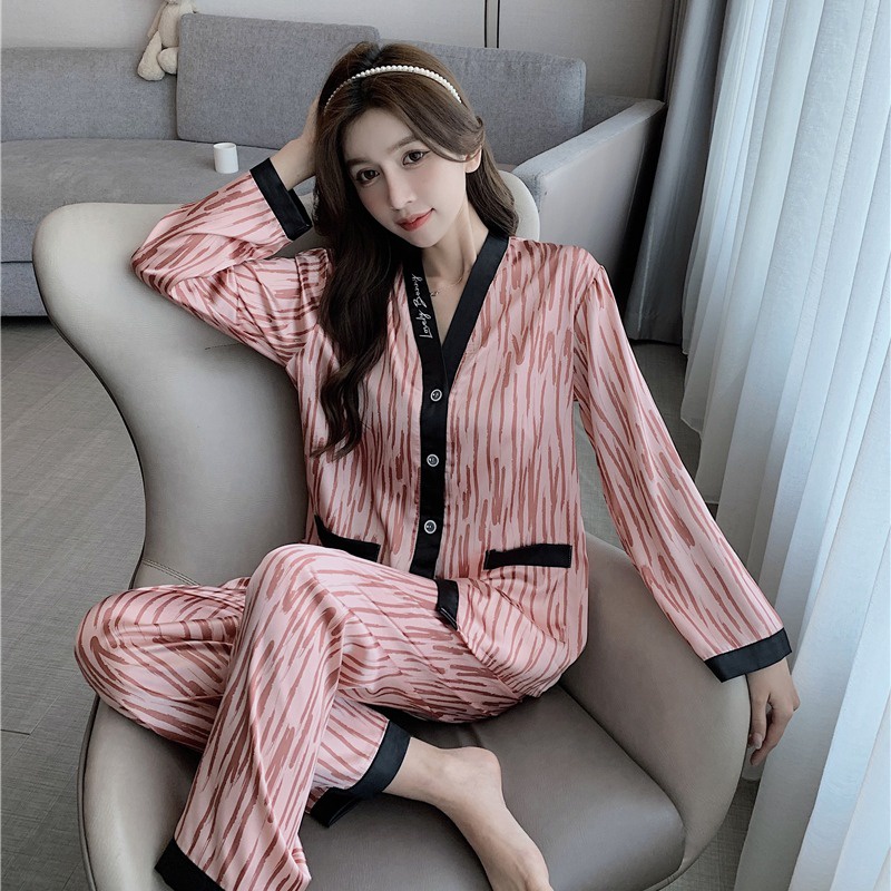 Bộ Đồ Ngủ Tay Dài Chất Lụa Satin Thời Trang Hàn Quốc Cho Nữ Size M-5XL