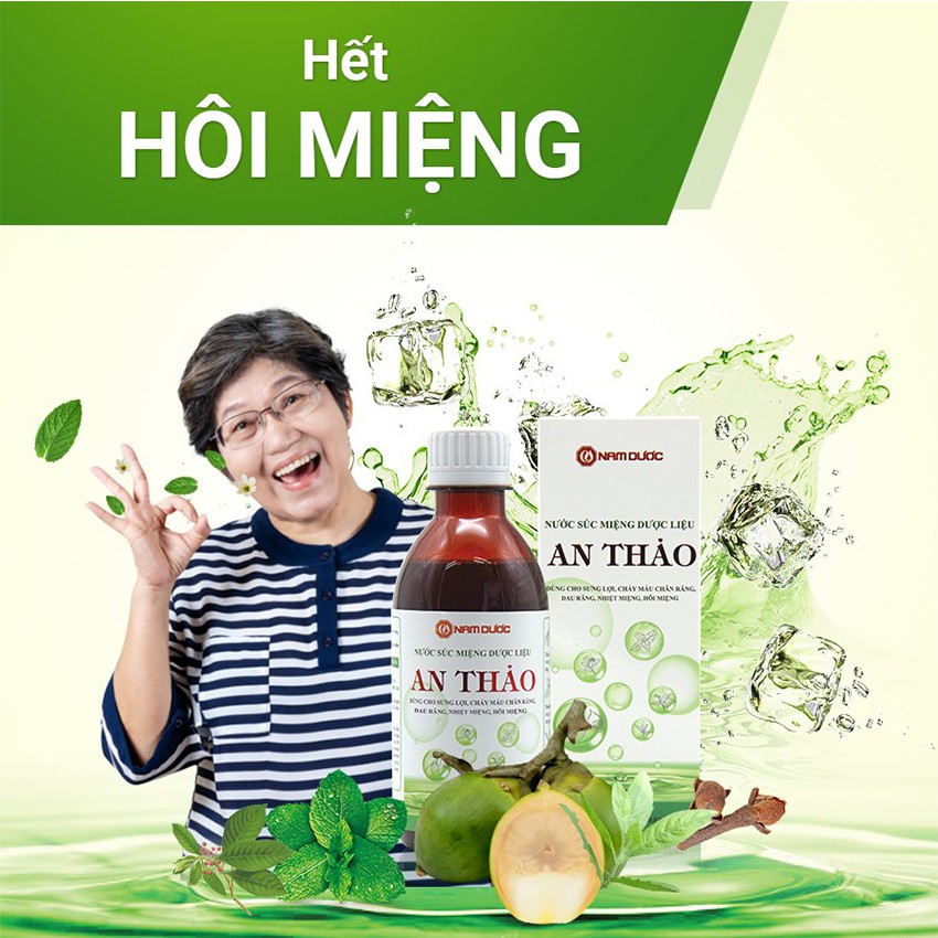 Nước Súc Miệng Dược Liệu An Thảo Nam Dược dùng trong các trường hợp viêm lợi, sưng lợi, chảy máu chân răng, nhiệt miệng