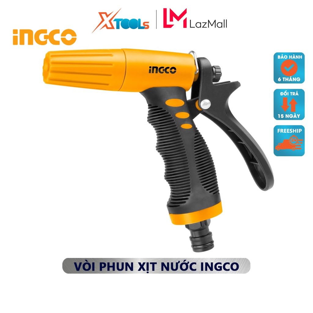 Vòi phun xịt nước INGCO HWSG032 | vòi xịt đa năng Làm từ nhựa ABS, Có 3 kiểu phun nước, độ bền cao tưới vườn, rửa xe, tư
