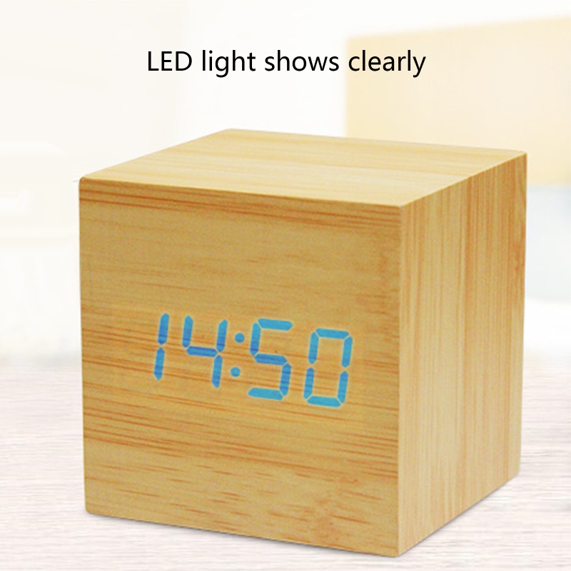Đồng hồ báo thức điện tử bằng gỗ màn hình LED hiển thị thời gian kỹ thuật số