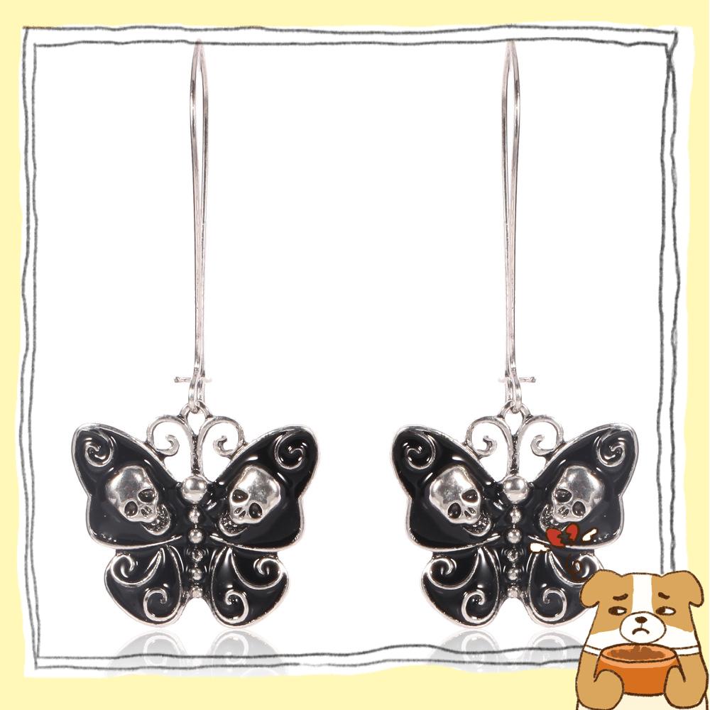 1 Đôi Khuyên Tai Dạng Móc Hình Đầu Lâu/Bướm Phong Cách Gothic Cổ Điển Thời Trang