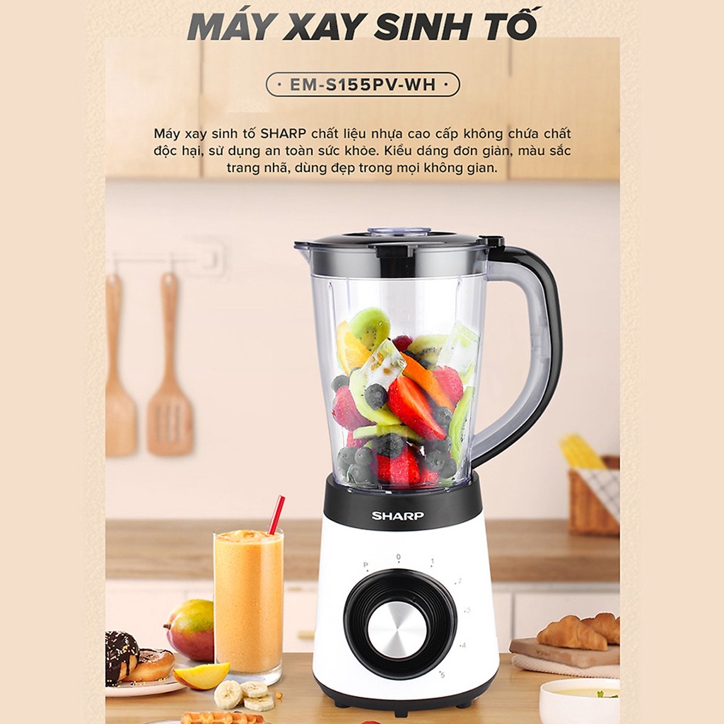 [Mã ELHA22 giảm 5% đơn 300K] Máy Xay Sinh Tố Sharp EM-S155PV-WH – Hàng Chính Hãng