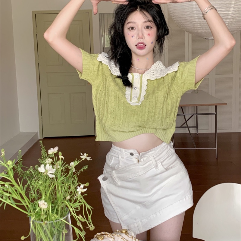 Áo Thun Dệt Kim Ngắn Tay Thời Trang Cho Nữ