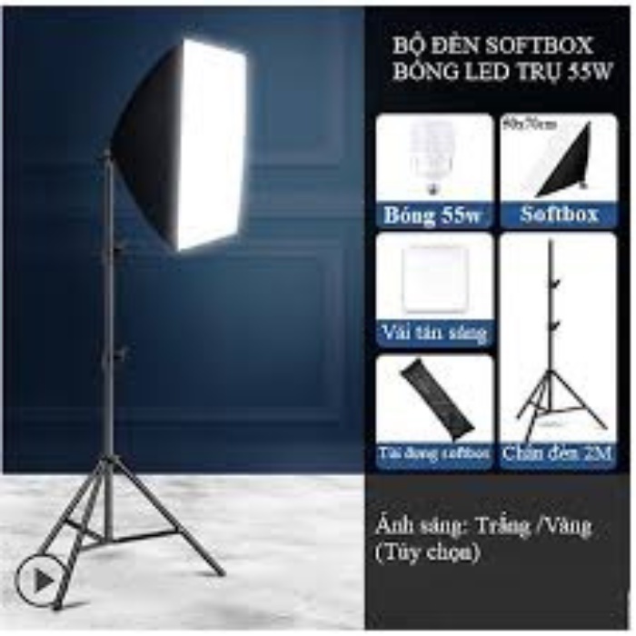 Bộ đèn studio chụp ảnh, quay phim, Livestream chuyên nghiệp, cao 2m softbox 50x70cm-topcity
