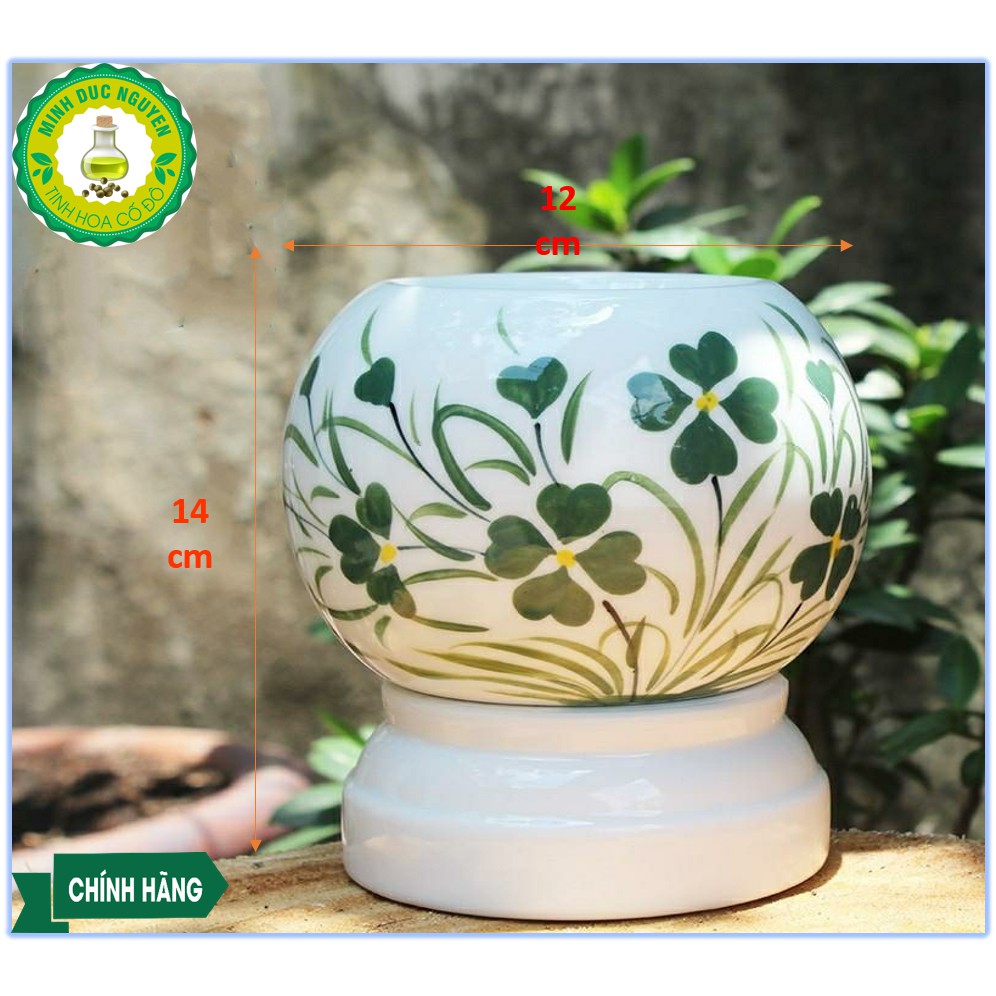 Đèn xông tinh dầu sứ Bát Tràng cỡ vừa cao 15cm (Tặng kèm 2 bóng đèn dự phòng)