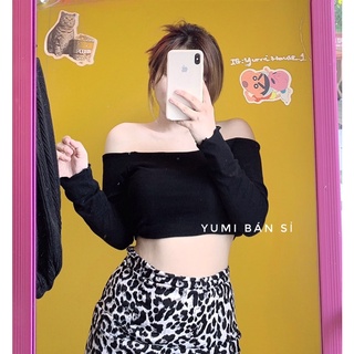 Áo tay dài trễ vai chất gân dày yumi bán sỉ trắng / đen basic