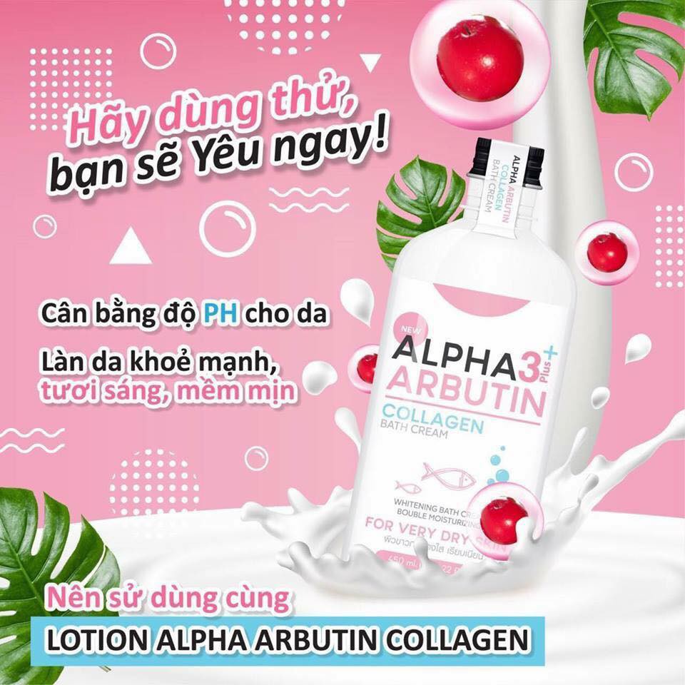 Sữa Tắm Trắng Da Alpha Arbutin 3+ Plus Collagen Bath Cream 350ML Dưỡng Trắng X3 Chính Hãng Thái Lan - LAI'S STORE