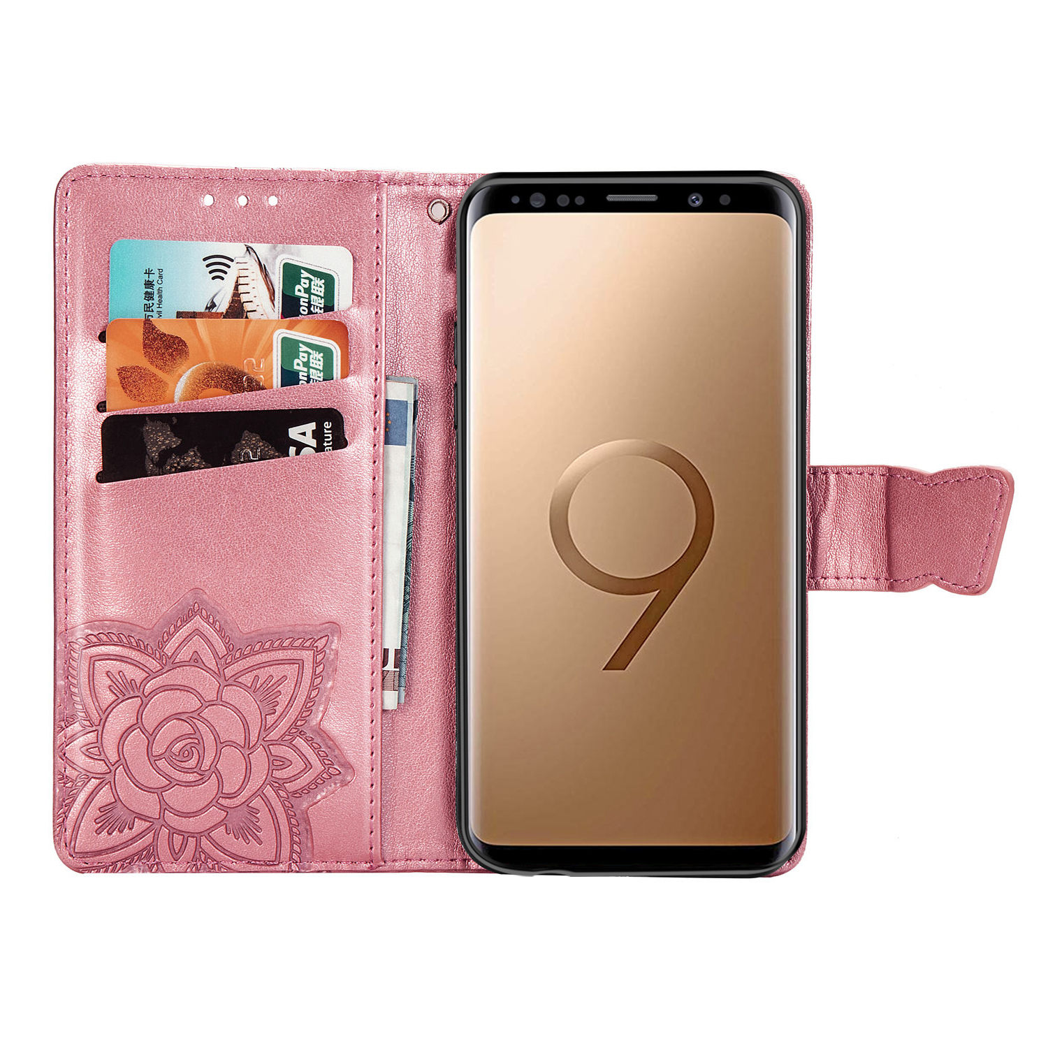 Bao da hình chiếc ví chống nước họa tiết bươm bướm cho Samsung Galaxy S9 S8 Plus S7 Edge