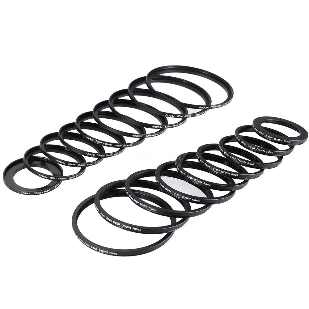 Set 18 vòng kim loại gắn bộ lọc ống kính máy ảnh Andoer 37-49-52-55-58-62-67-72-77-82mm mở rộng/ thu nhỏ cho nhiếp ảnh