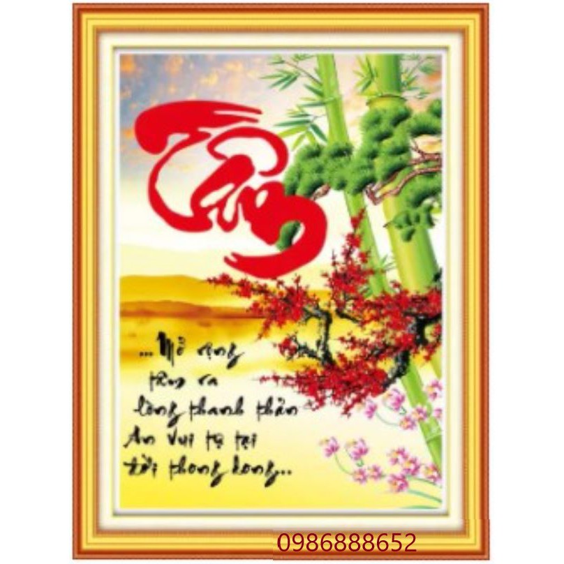 Tranh đính đá cao cấp ABC  chữ Tâm VS079 50 x 68 cm